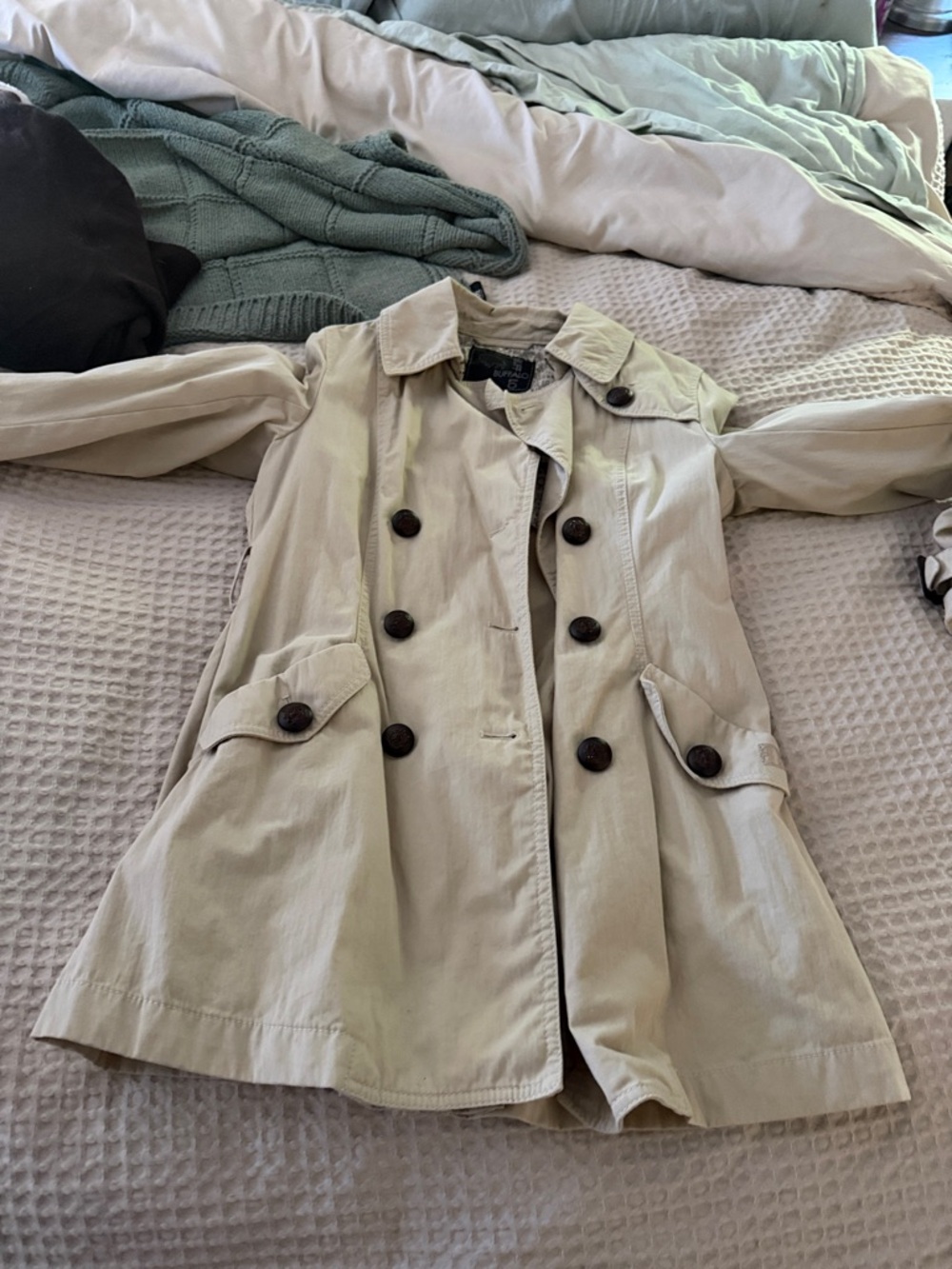 Buffalo David Bitton Women's Light Beige Double-Breasted Trench Coat